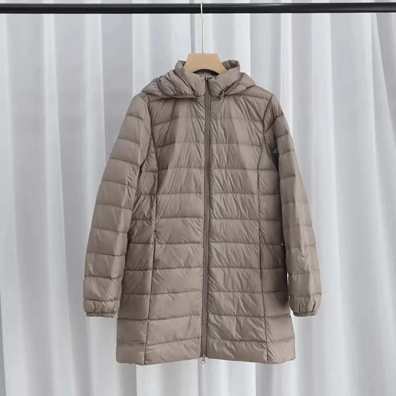 Leichte Lange Pufferjacke Leichter Daunenmantel für Damen Ultraleichte Damen-Pufferjacke für Frühling und Herbst mit Kapuze Schlanker Mantel Image