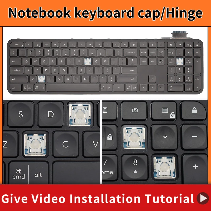 Ersatz-Tastenkappe, Scherenclip und Scharnier für Logitech Craft MX Keys, Tastatur, Schlüssel und Clips, Grau, Schwarz Image
