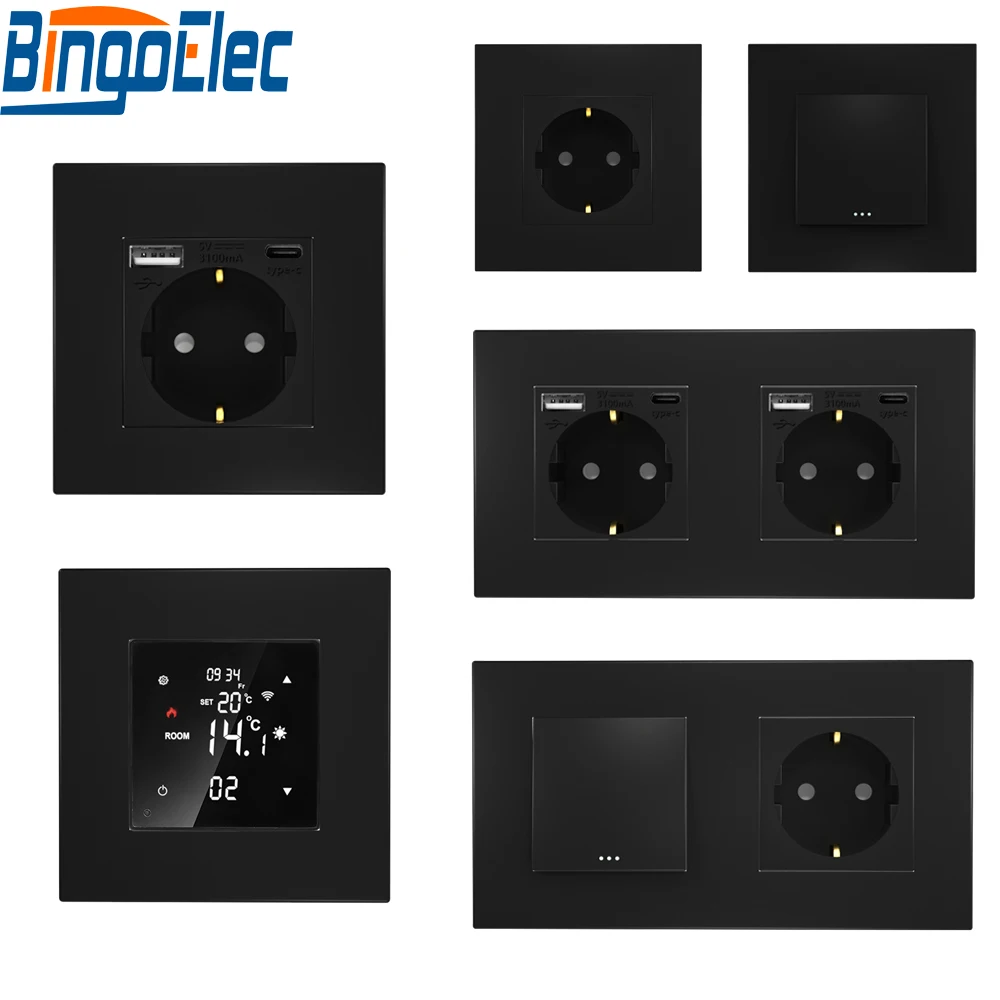 Licht Push-Schalter EU Steckdosen Hause Wand Schalter 1/2/3Gang 1Way Kunststoff Rahmen Panel USB Typ-c Telefon Ladung Wand Steckdosen Image