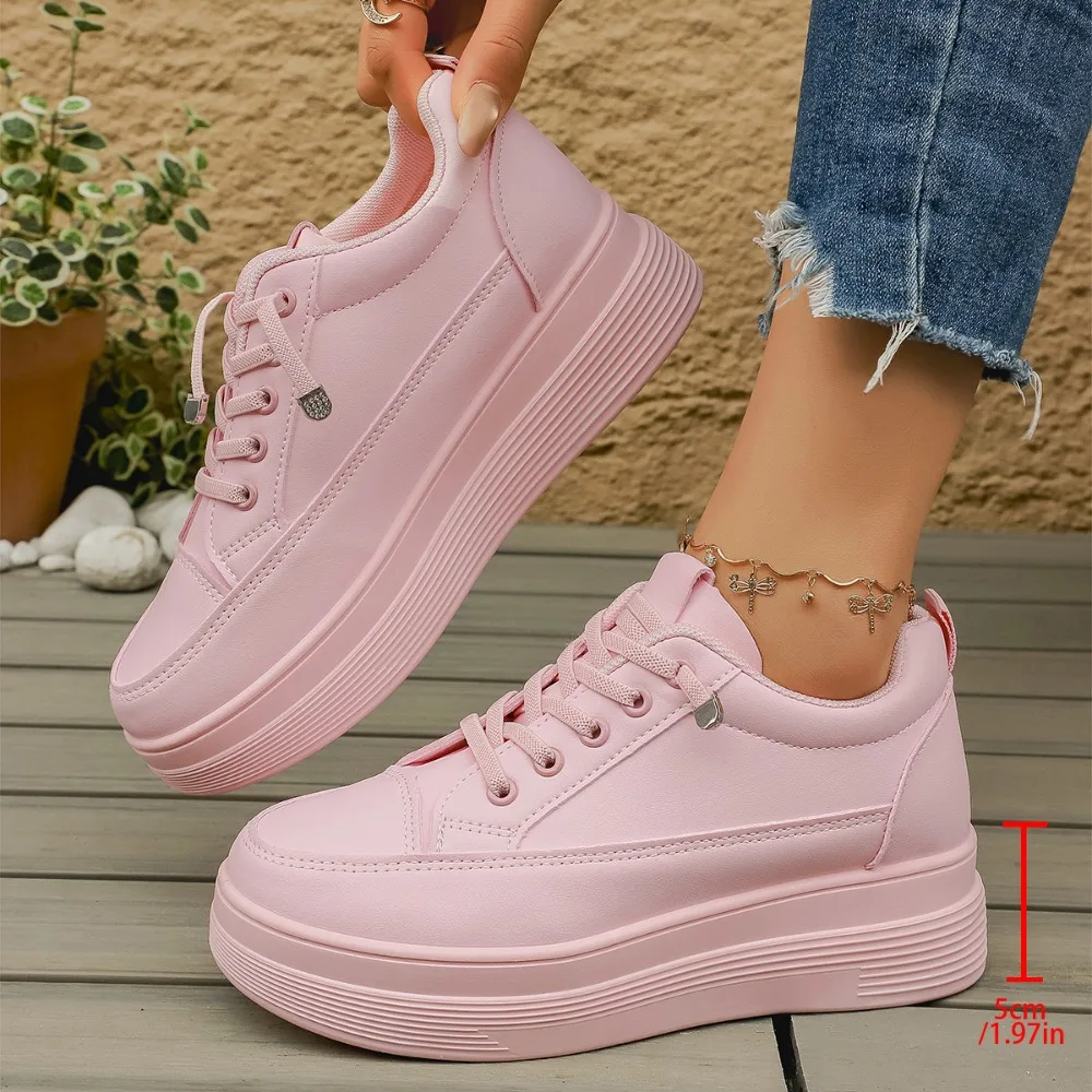 Plus Größe Mode Rosa Plattform Turnschuhe für Frauen 2026 Herbst Nicht Slip Dicke Sohle Vulkanisierte Schuhe Frau Casual Sport Turnschuhe