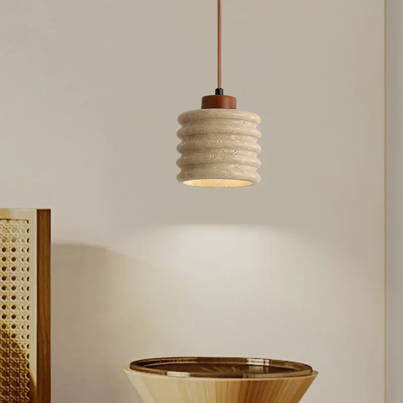 Stein Holz LED Pendelleuchten japanische Vintage Travertin Schlafzimmer Restaurant Wohnzimmer moderne Hängelampe Kronleuchter
