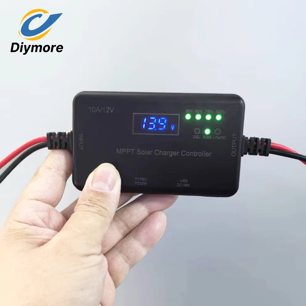 MPPT Solar-Laderegler 12V 10A für Blei-Säure- und Lithium-Batterien, Photovoltaik-Controller mit USB-Typ-C-Schnittstelle Image