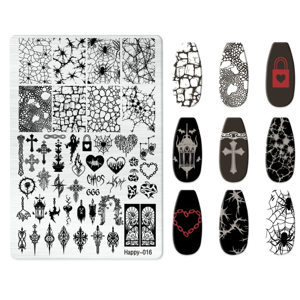 Dark Series: Stempelplatte für Nagelkunst im Gothic-Stil aus mattem Stahl, Punk-Spinnennetz-Druck-Transfer-Schablone, DIY-Maniküre-Werkzeug Image