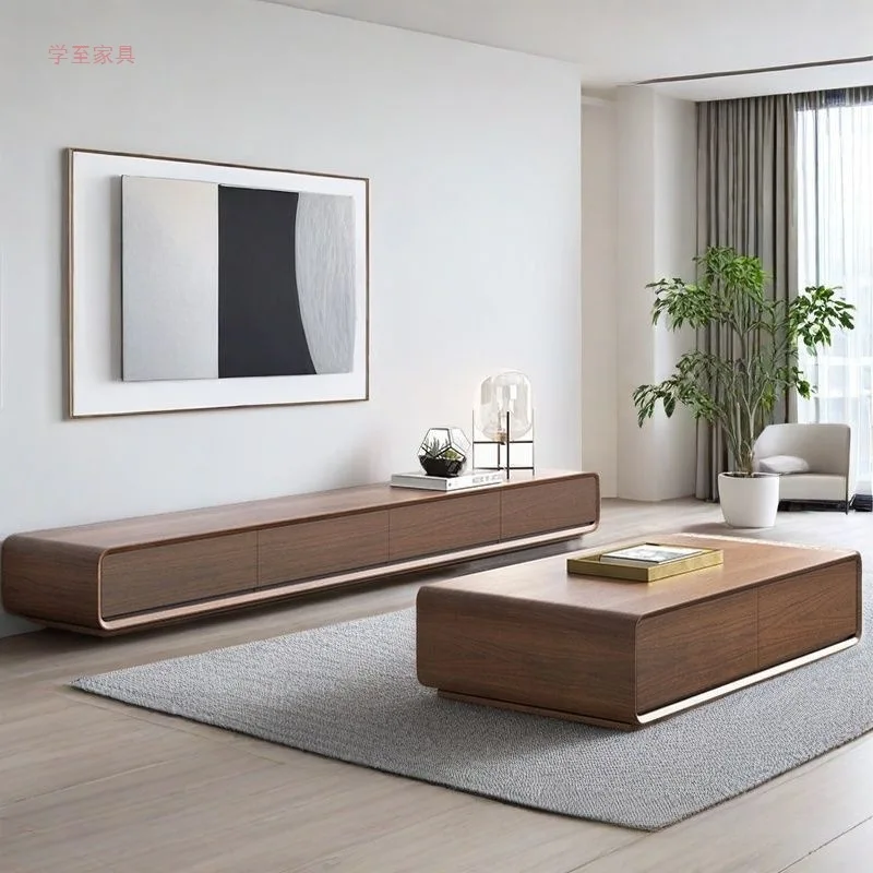 TV-Schrank aus nordischem Gummiholz, Massivholz-Boden-TV-Schrank, Couchtisch, moderner, schlichter Wohnzimmerschrank, elektrische Schrankkombination