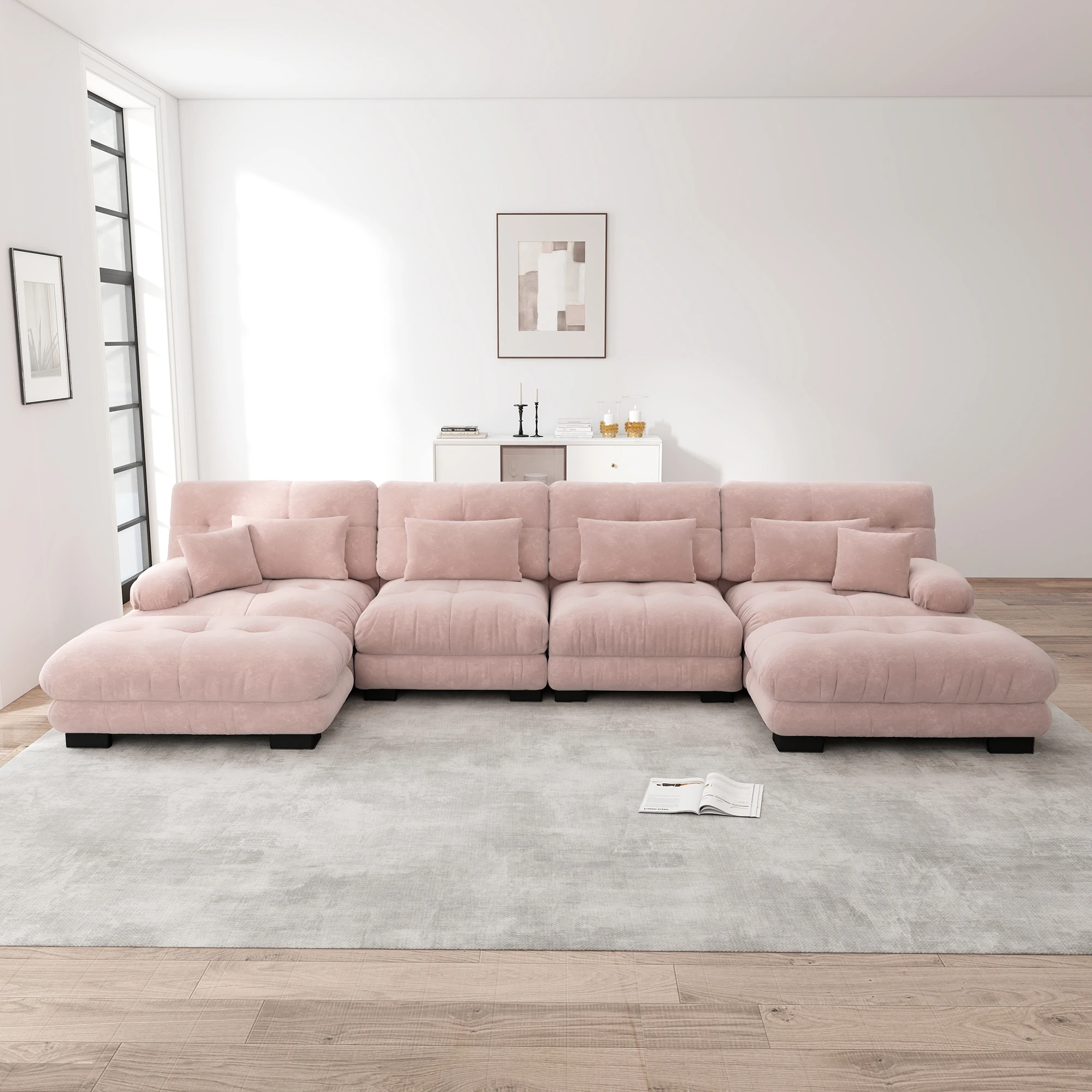 KONHTOM Chenille modulares U förmiges Ecksofa 4 Sitzers Couch Set komfortable Cloud Couches mit beweglichem Ottoman Image