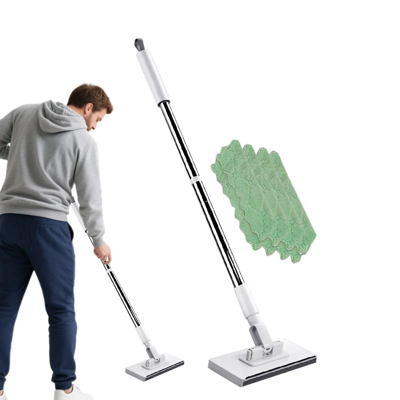 Staubwischer für Hartholzböden 360° Drehbarer Kopf Flachmop mit 2 Wiederverwendbaren Pads Trockene und Nasse Reinigung für Fliesen Laminat Haushaltsreinigung Image