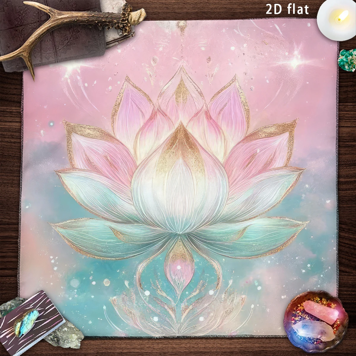 Mystical Ethereal Lotus Flower Tarot Card Tischdecke Altartuch Rosa und Weiß für Lotus Tischdecke für Hexe Wahrsagerei Matte