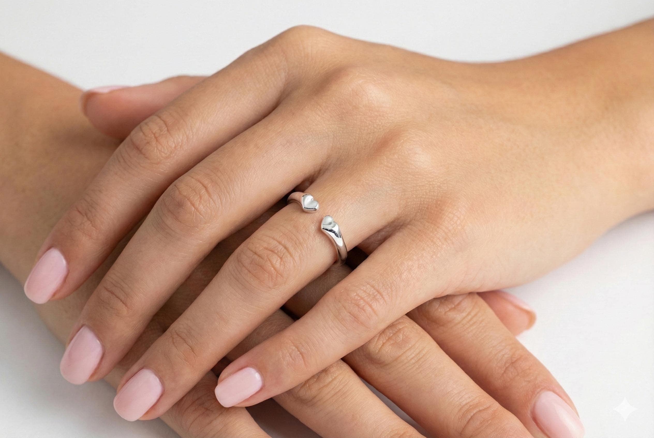 Anello a forma di cuore in argento sterling, anello a forma di cuore in argento, fascia a forma di cuore, anello a forma di cuore aperto / anello a fo