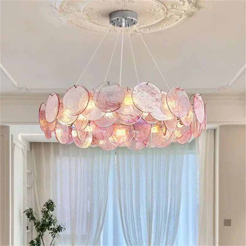 Camisa Murano Glas Kronleuchter Grün Rosa Lichter hängen Luxus Bunte Pendelleuchte für Villa Wohnzimmer Art Deco Kronleuchter
