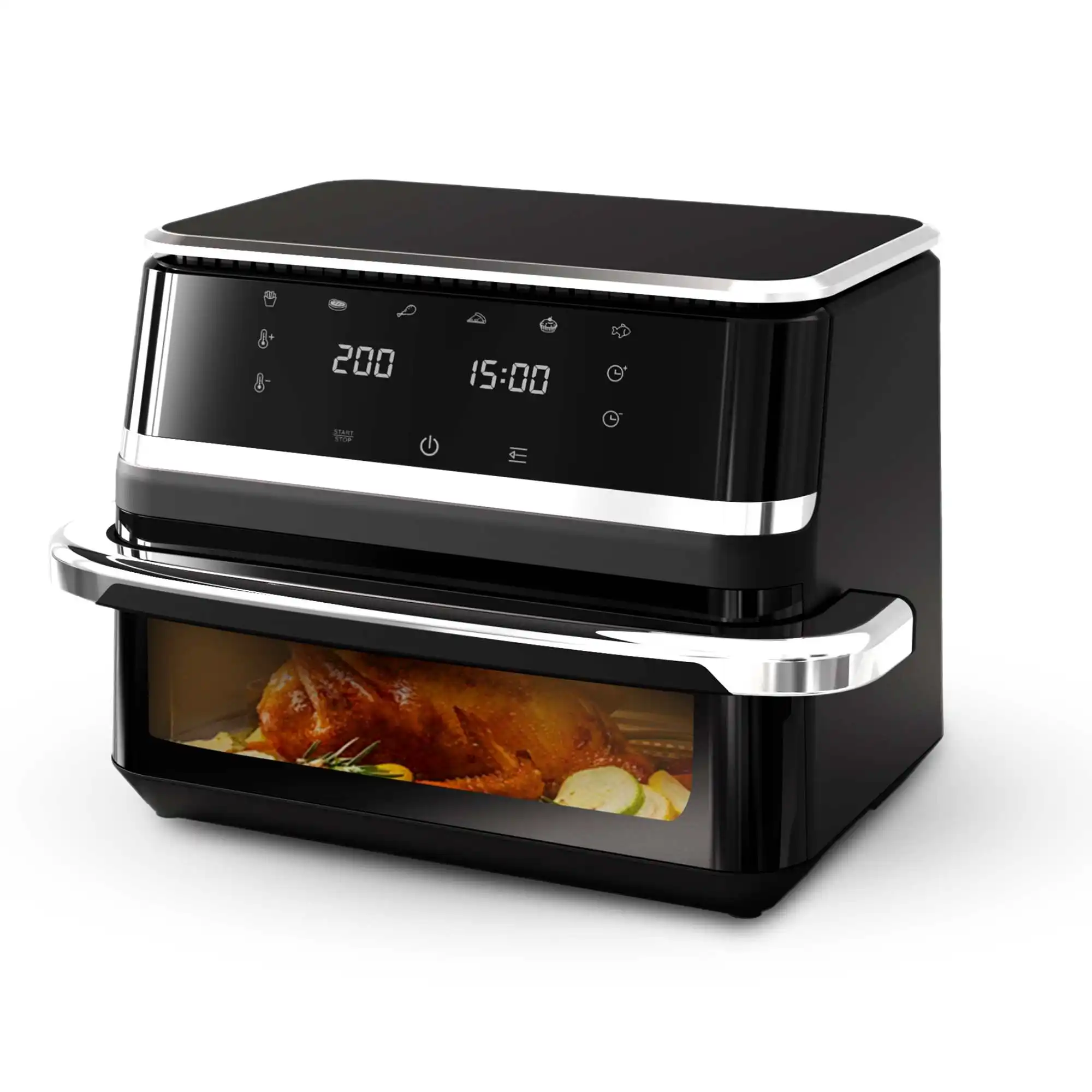 12L Heißluftfritteuse, mit Touchscreen, Sichtfenster & Innenbeleuchtung, 6 Programme, 80–200°C, Timer 1–200 Min, Schwarz Image