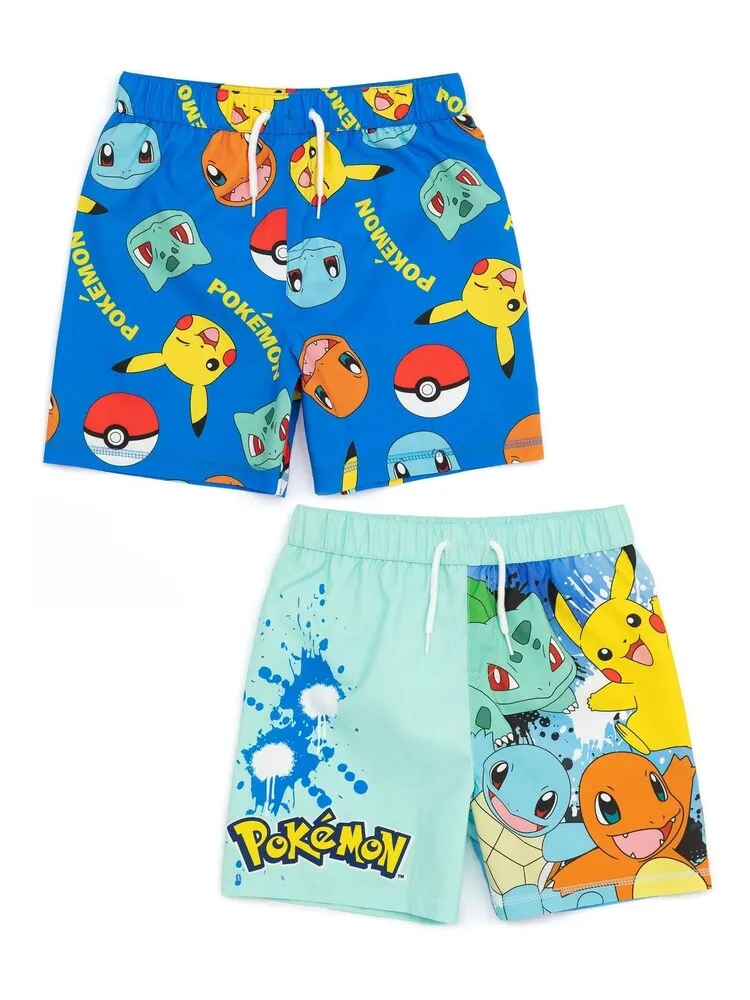 Pokemon Kanto Starters 2er-Pack Kinder-Badehosen Pikachu Charmander Squirtle Bulbasaur Strandshorts Image