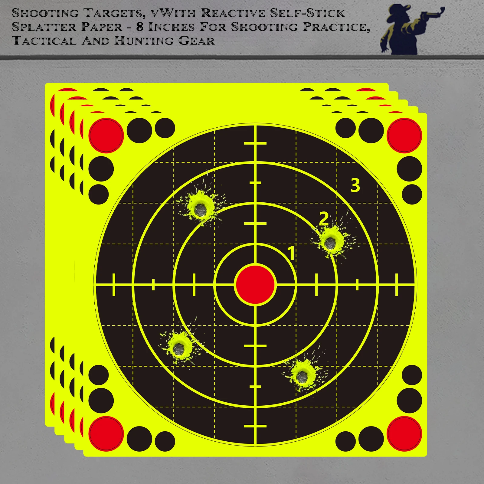 10 Stück 8-Zoll runde digitale Zierringe mit Klebstoff für Zielübungen, Spritzzielaufkleber, Aufkleber für Zieltrainingszubehör, fluoreszierende Farbetiketten, Präzisions-Übungszielpapier, Image