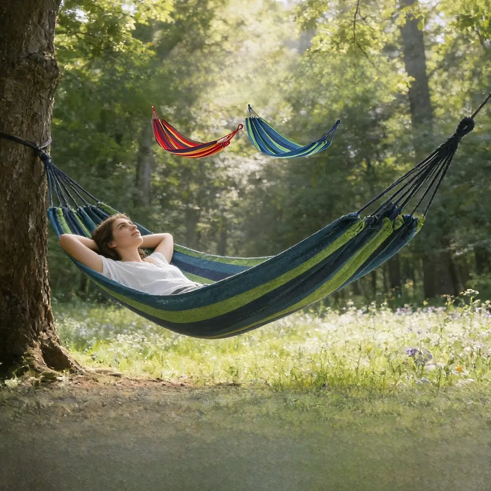 Hochbelastbare Doppel-Hängematte für Outdoor, Tragbare Camping-Schaukel-Hängematte, Reißfeste Leinwand-Hängematte für Terrasse, Garten, Wandern und Reisen