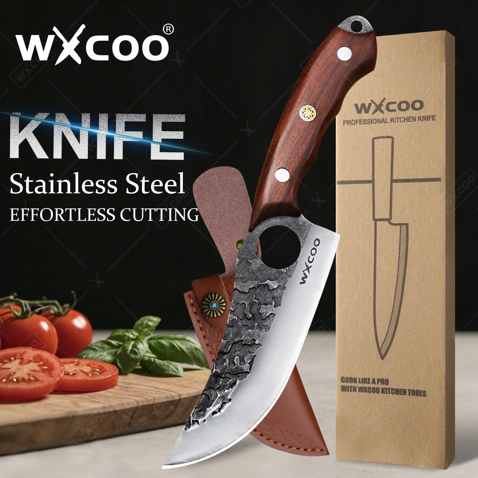 WXCOO Handgeschmiedetes Kochmesser aus Edelstahl, Mehrzweck-Küchenmesser, Fleischbeil, Obstmesser mit Holzgriff Image