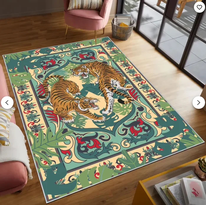 Bengal-Tiger Dschungel-Teppich Kräftiger Safari-Stil Flächenteppich Tropische Blätter Exotischer Boho Tierdruck Wohnzimmer Kinderzimmer & Männerhöhle Image