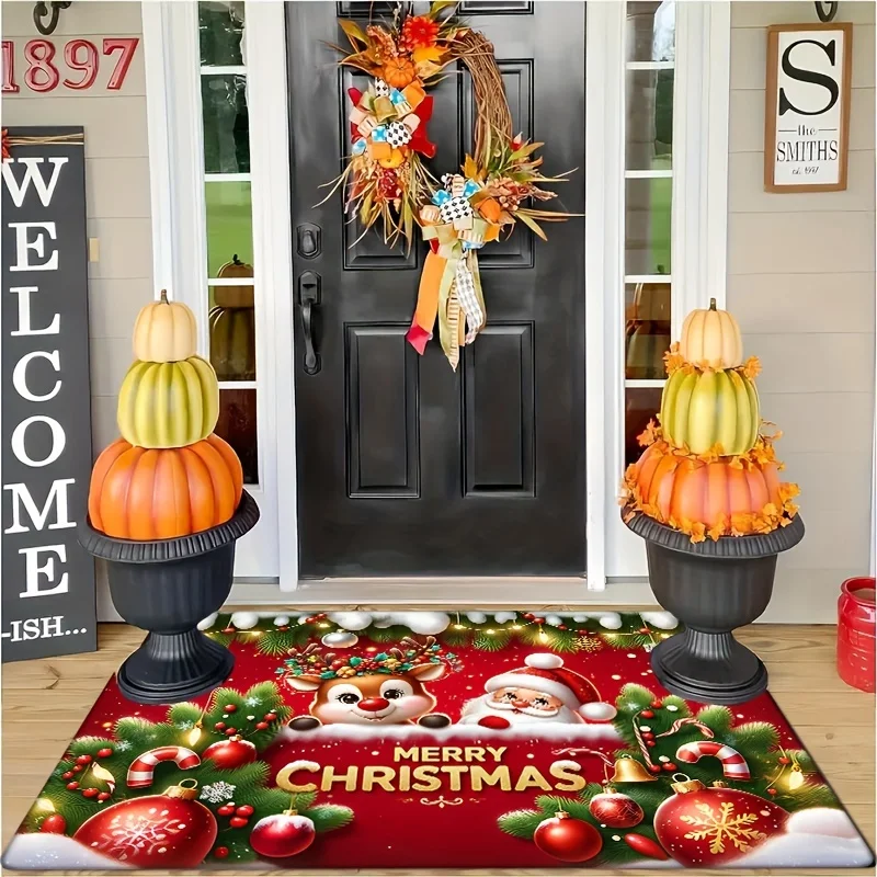 VIKAMA Weihnachts-Weihnachtsmann-Teppich für Wohnzimmer, Schlafzimmer, Eingangsbereich, leichter weicher Teppich, Urlaubsdekoration, Heimdekoration Image