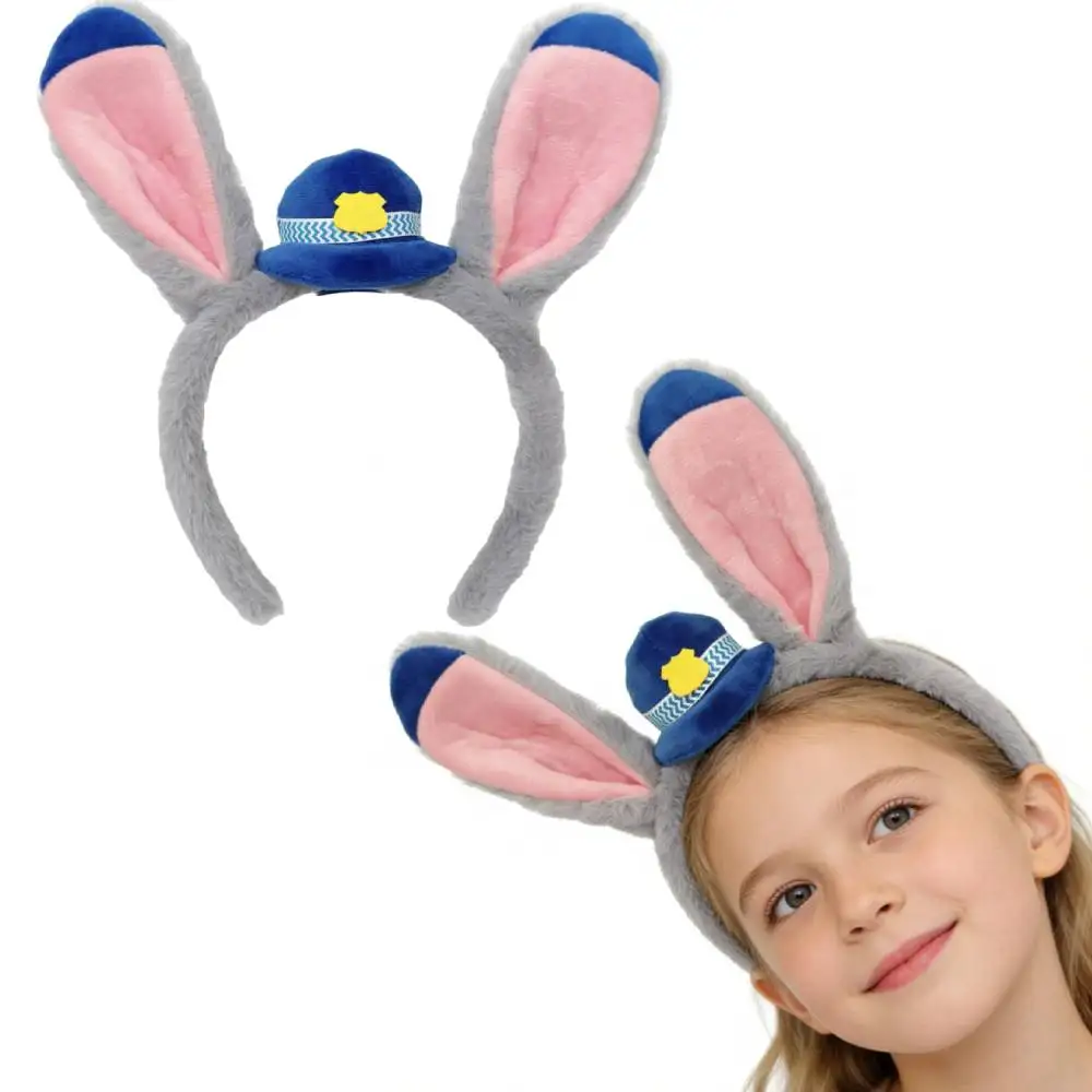 Niedliche Hasen-Polizei-Cartoon-Kopfbedeckung, Hasenohren, Tiermotiv, Kinderaccessoire, modisches Stirnband für Fotoaufnahmen Image