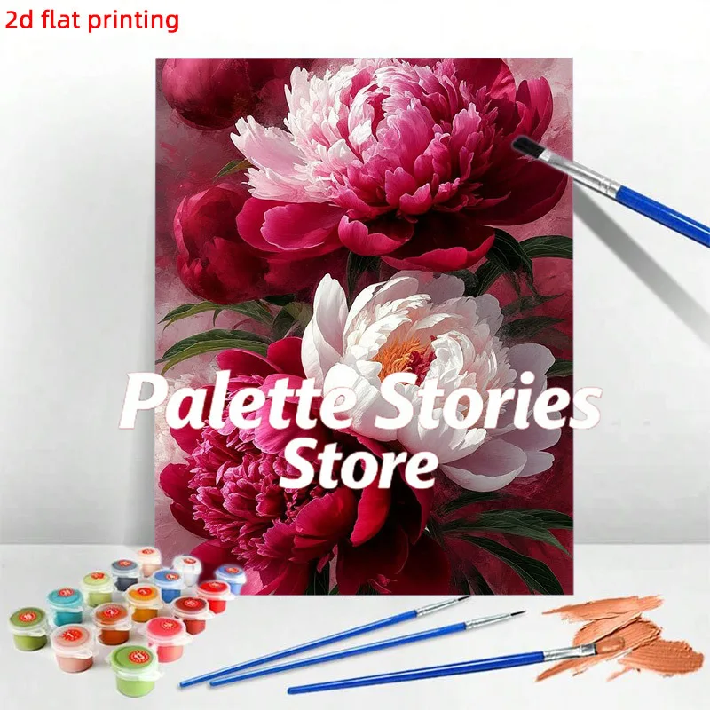 für Kunststudenten und Studenten: 1-teiliges DIY-Digital-Ölgemälde-Set für Erwachsene, Wanddekoration, Blumenmuster mit Pfingstrosen, Wohnzimmer Image