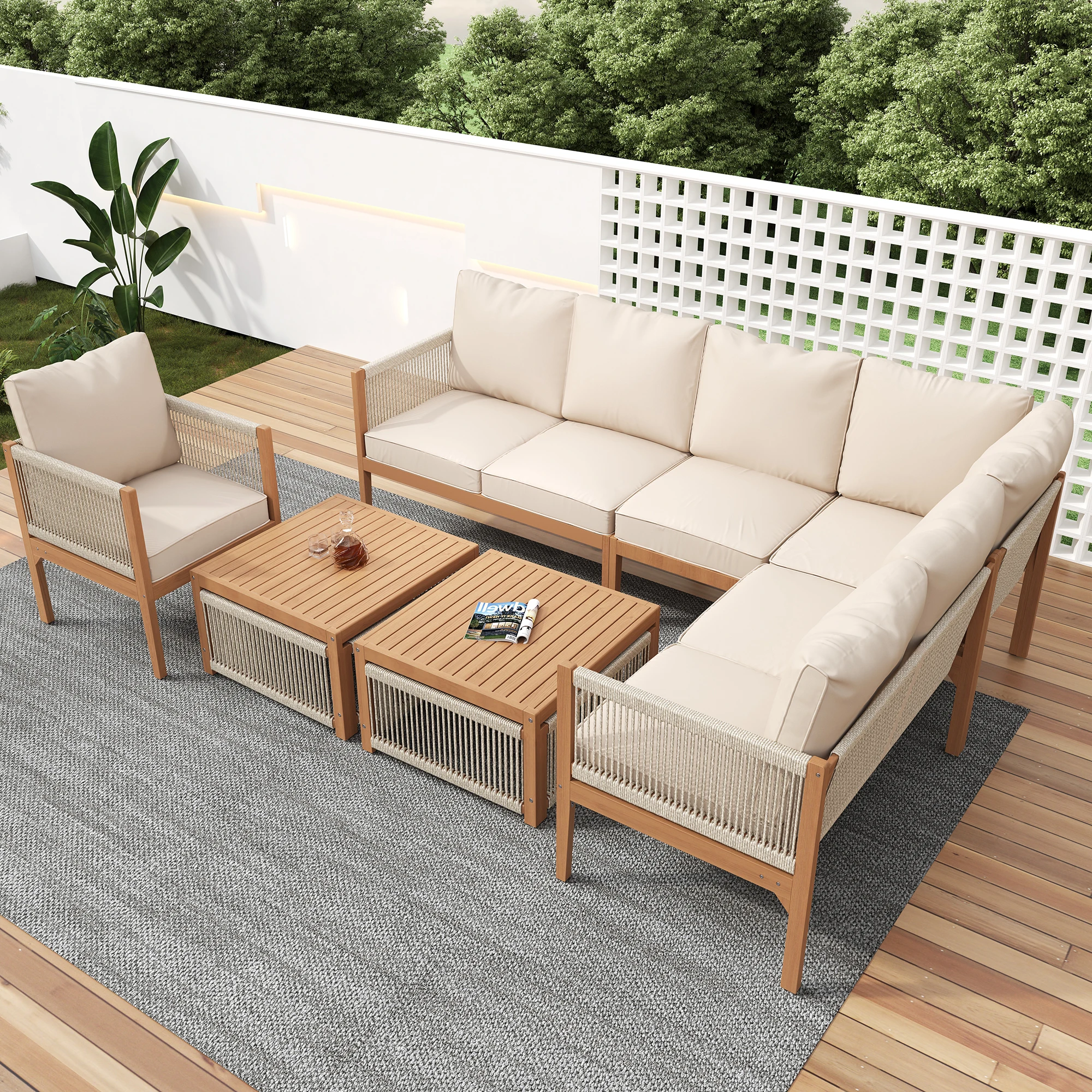 Gartenmöbel, Garten-Lounge-Set für 7-8 Personen, Gartenmöbel-Set mit Sofa, Tisch und Kissen, abnehmbarer, waschbarer Stoffbezug