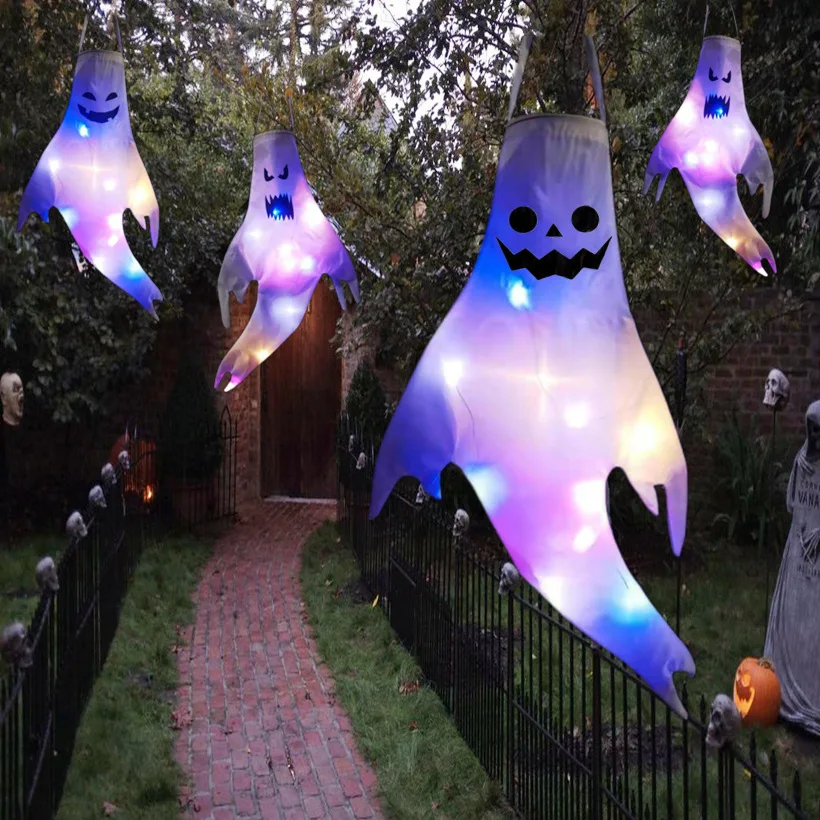 Halloween Outdoor Ghost Pendel leuchte LED Lichter Batterie Power Skelett Ghost Horror Grimasse glühende Party Requisiten Halloween Dekoration
