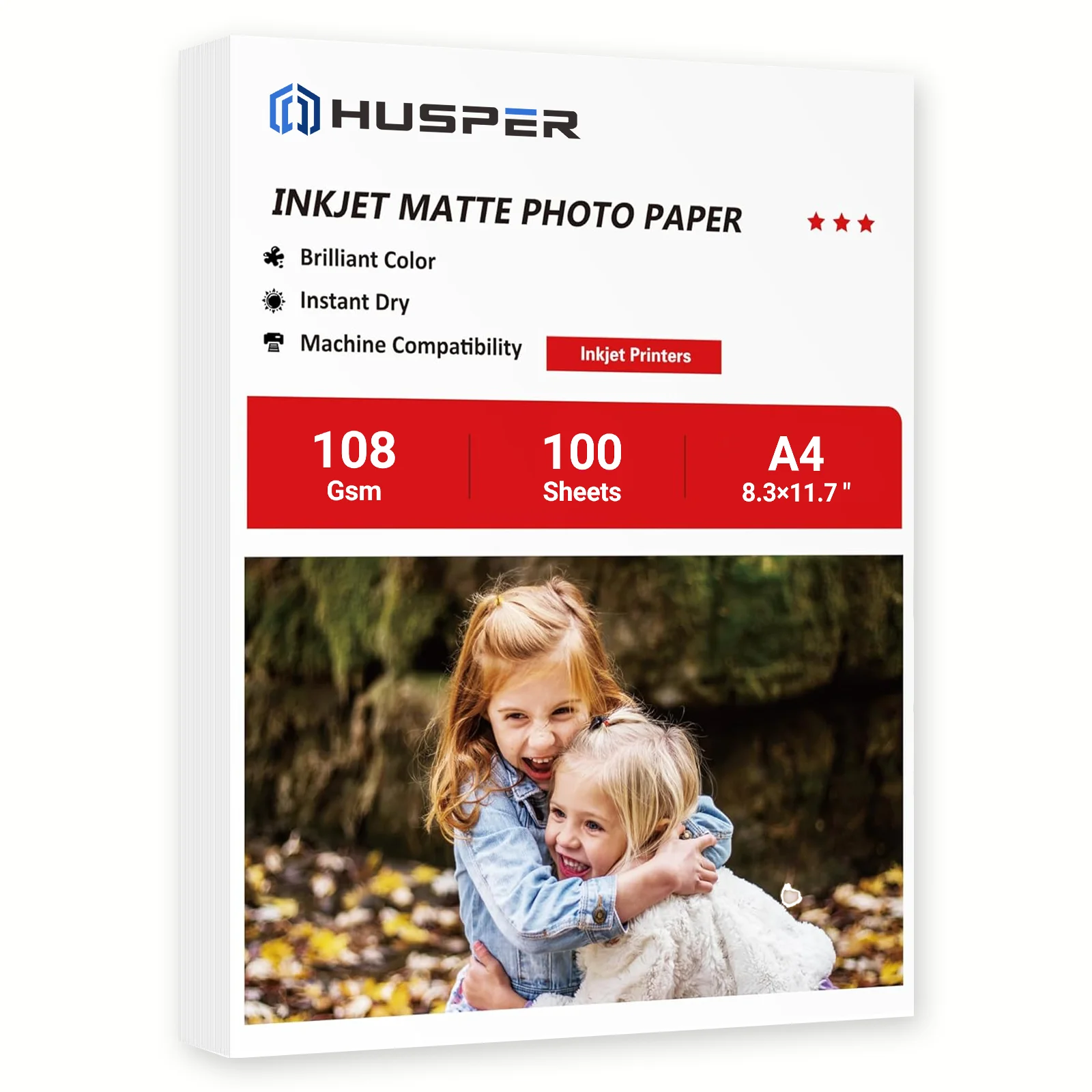 100 Blatt A4 Mattes Fotopapier für Tintenstrahldrucker 108g/m² Einseitig Bedruckbares Fotopapier Image