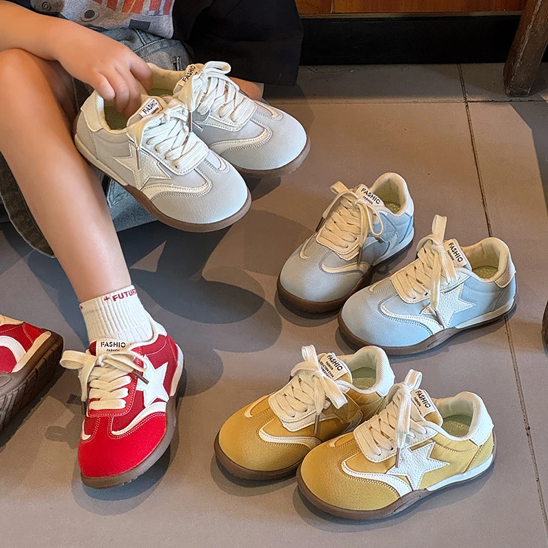 2026 Frühling Herbst Kinderschuhe KPOP Leder Atmungsaktive Kinder Freizeitschuhe Star Rutschfeste Modische Kleinkind Mädchen Jungen Sneaker Image