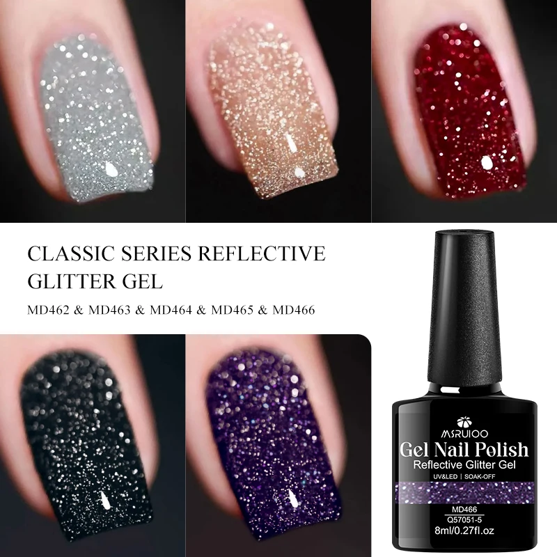 8ml Rot Schwarz Gold Silber Reflektierender Nagel-Gel-Lack Funkelnder Glänzender Glitter Rosa Rot Nagelbedarf Semi-Permanent Gel-Lack Image