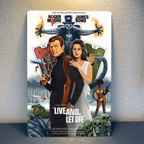 Bond Live And Let Die Movie Metal Poster – Sammelbares Blechschild – 20 x 30 cm – Aluminium