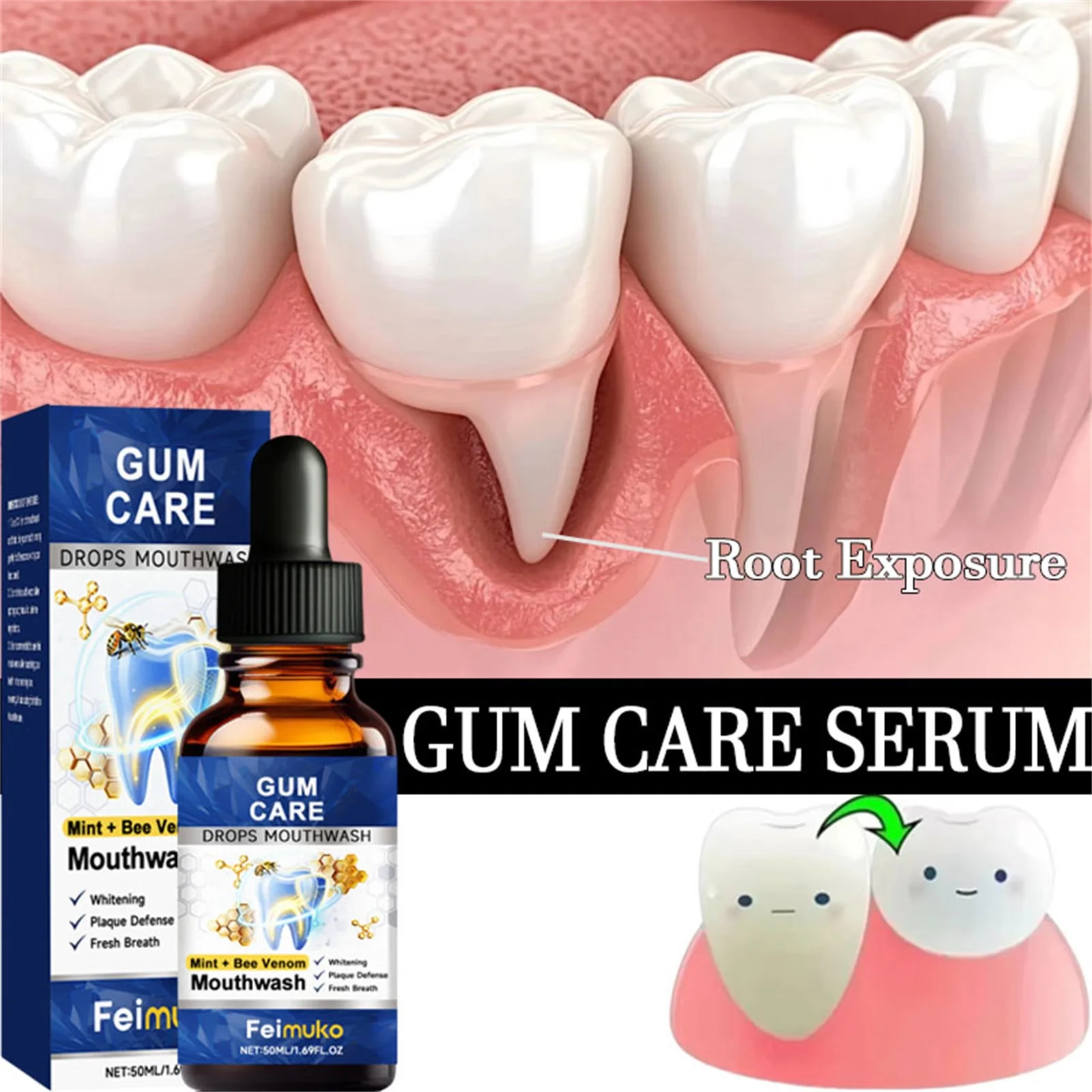 50ML Zahnfleisch-Reparatur-Gel-Serum zur Linderung von Schmerzen, Allergien, Tiefenreinigung von Zahnverfärbungen und Zahnstein, Serum gegen Karies, Zahnpasta Image