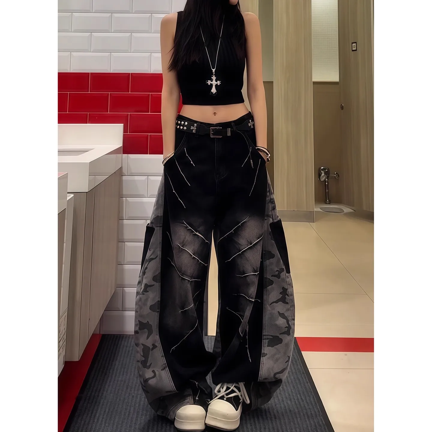 Damen-Jeans, hohe Taille, Vintage-Design, Hip-Hop, gerade, Baggy-Denim-Hose, Street Y2K, amerikanischer Stil, weites Bein, Denim-Hose Image