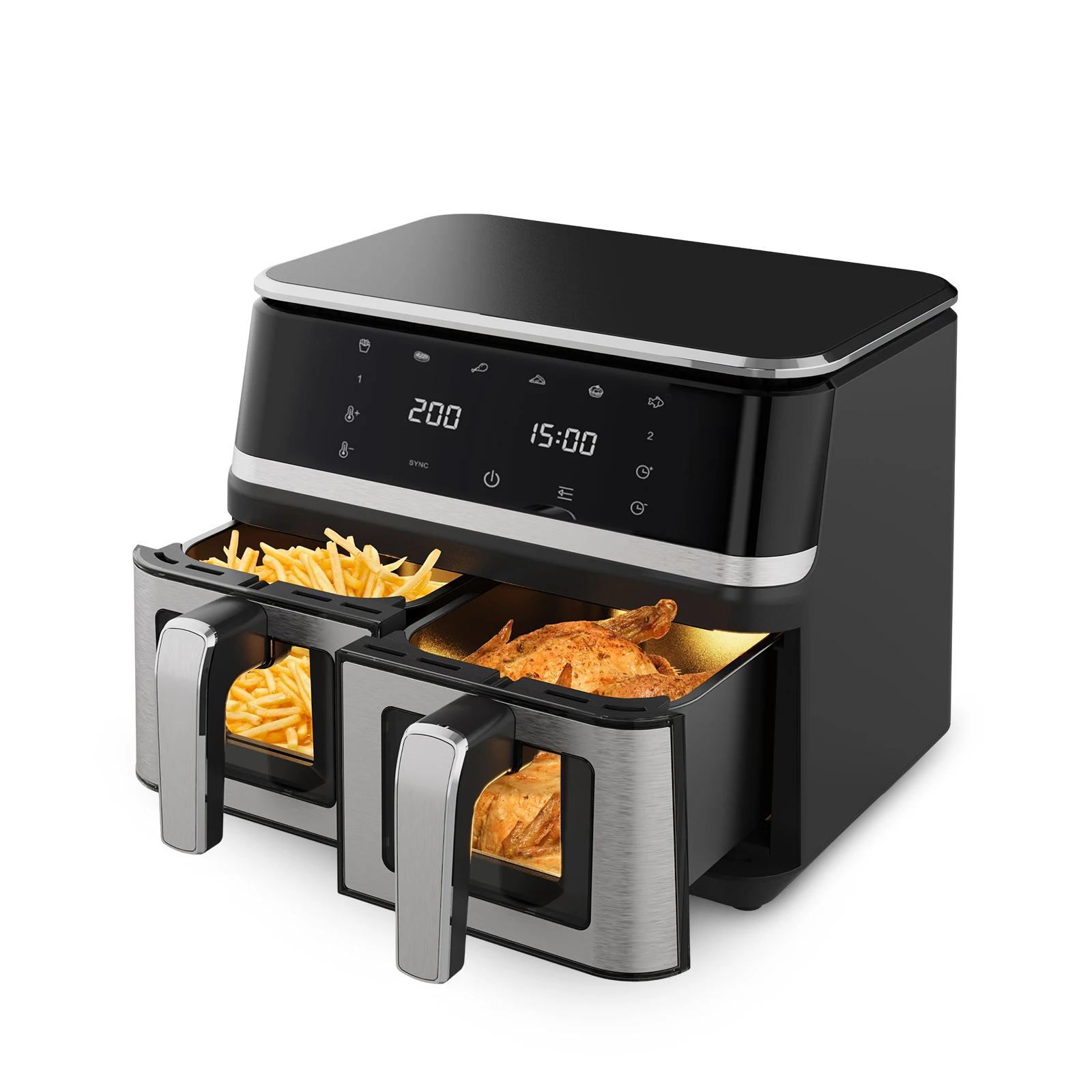 9L Dual-Zone-Heißluftfritteuse mit Sichtfenster, 2000W Großraum-Heißluftfritteuse, Touchscreen mit 12 Voreinstellungen Image