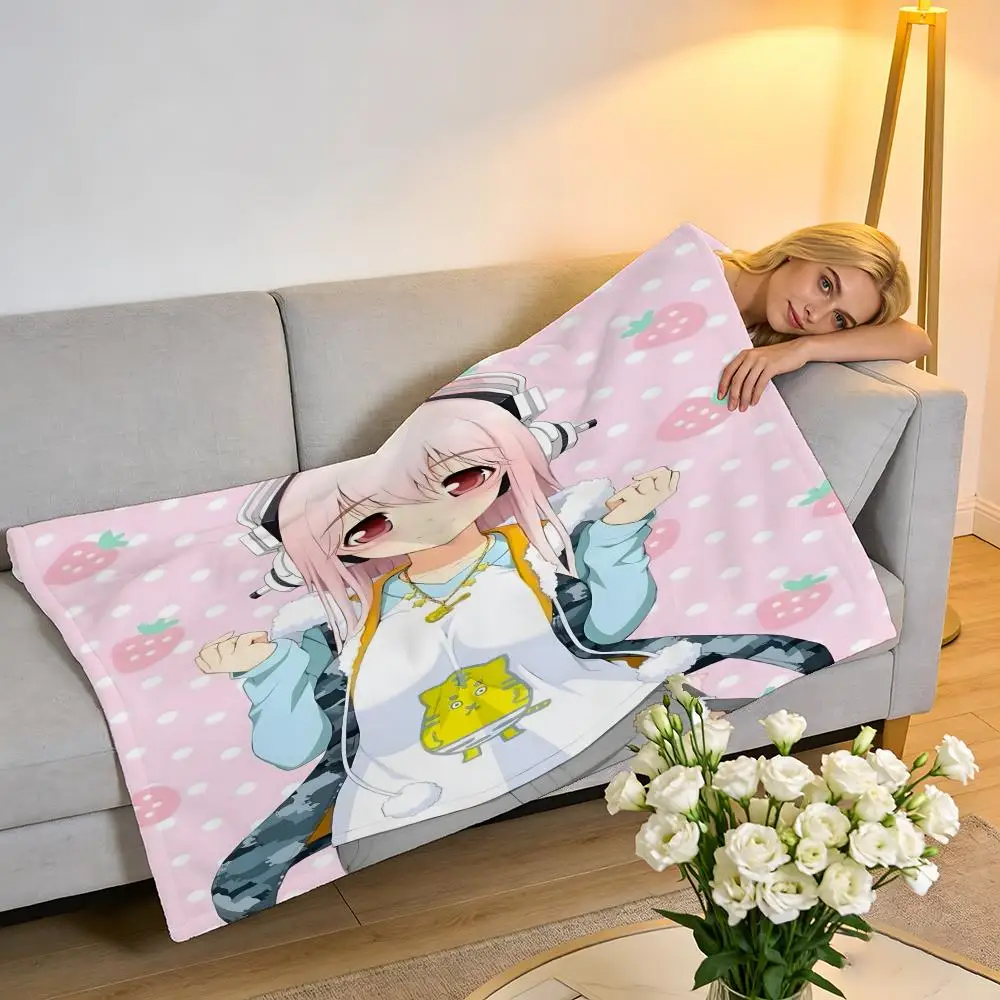 Niedliche, sexy Anime-Figuren SUPER SONICO Überwurfdecke aus hochdichtem, kurzem Plüsch, weich für Sofa, Klimaanlage, Zimmer. Image