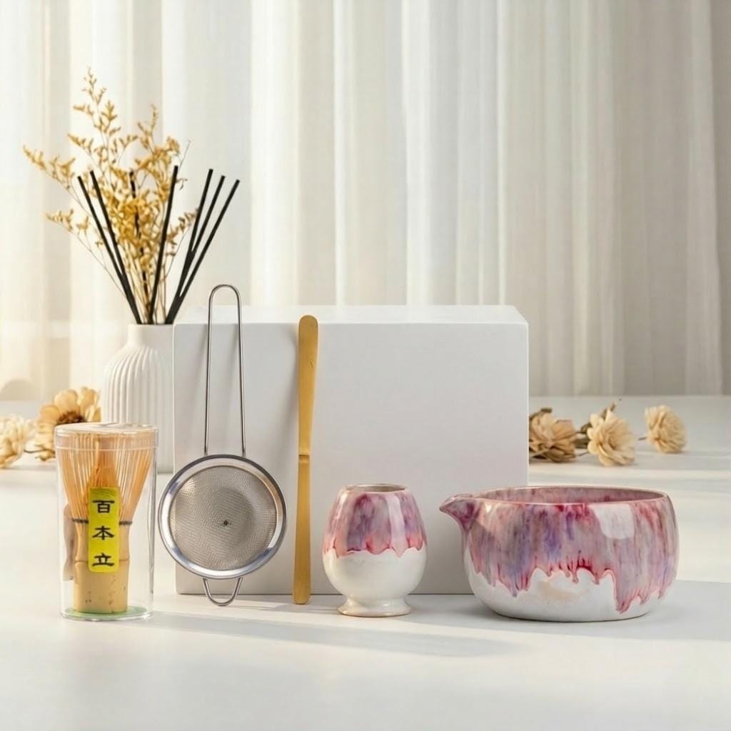 Set da matcha in ceramica fatto a mano, set con frusta per matcha, set con ciotola da matcha in ceramica fatta a mano, chawan in ceramica, set da tè m