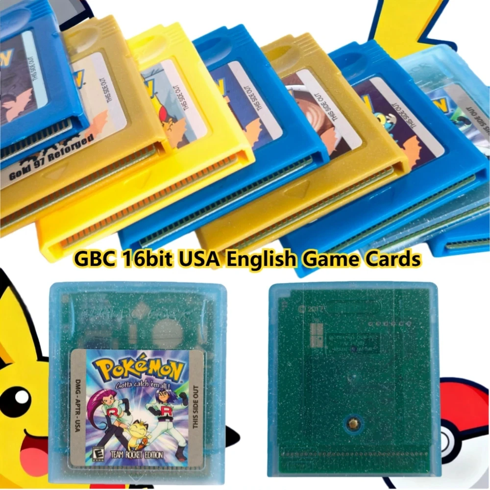 GBC Game Cartridge Pokemon Series 16 Bit Video Game Console Red Blue Green Pokemon GBC Game Cartridge Console Card USA Version