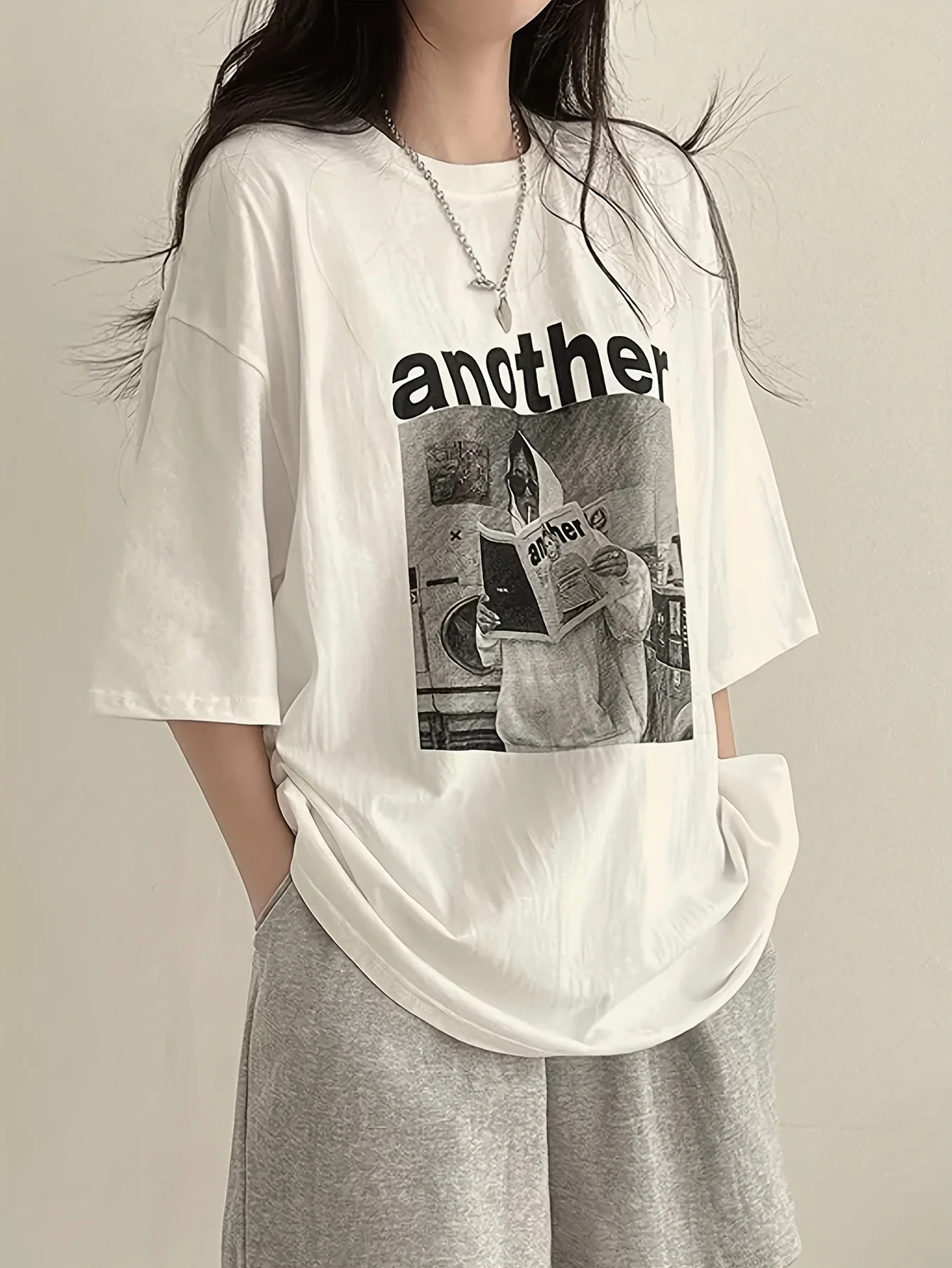 Koreanischer Street-Hip-Hop-Stil, lockere japanisch-koreanische Version mit geometrischem Muster, modischer Trend, vielseitiges, süßes, lässiges T-Shirt für Mädchen