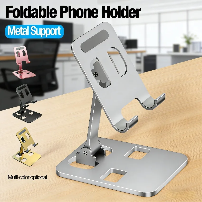 Faltbarer Aluminium-Handy- und Tablet-Ständer, Tragbarer Universeller Verstellbarer Schreibtischhalter für Live-Streaming und Bequemes Fernsehen Image