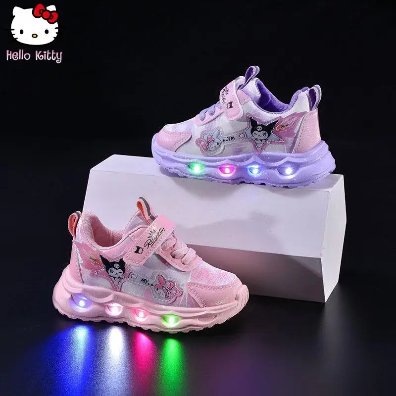 Hello Kitty Mädchen Kawaii Leuchtende Sportschuhe Kuromi Herbst Winter Neue Anime Cartoon Kinder Laufschuhe mit weicher Sohle