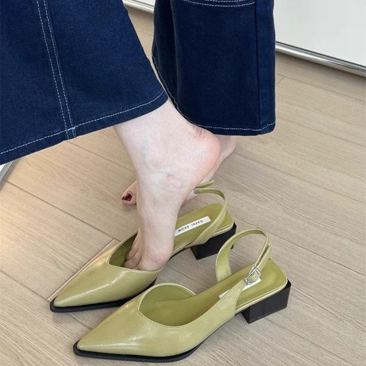 Sommer Damen Cover Toe Sandalen Elegante flache Slip-on-Schuhe Komfort Low Heel Kleid Street Style Schuhe Damen Sandalen mit Absatz