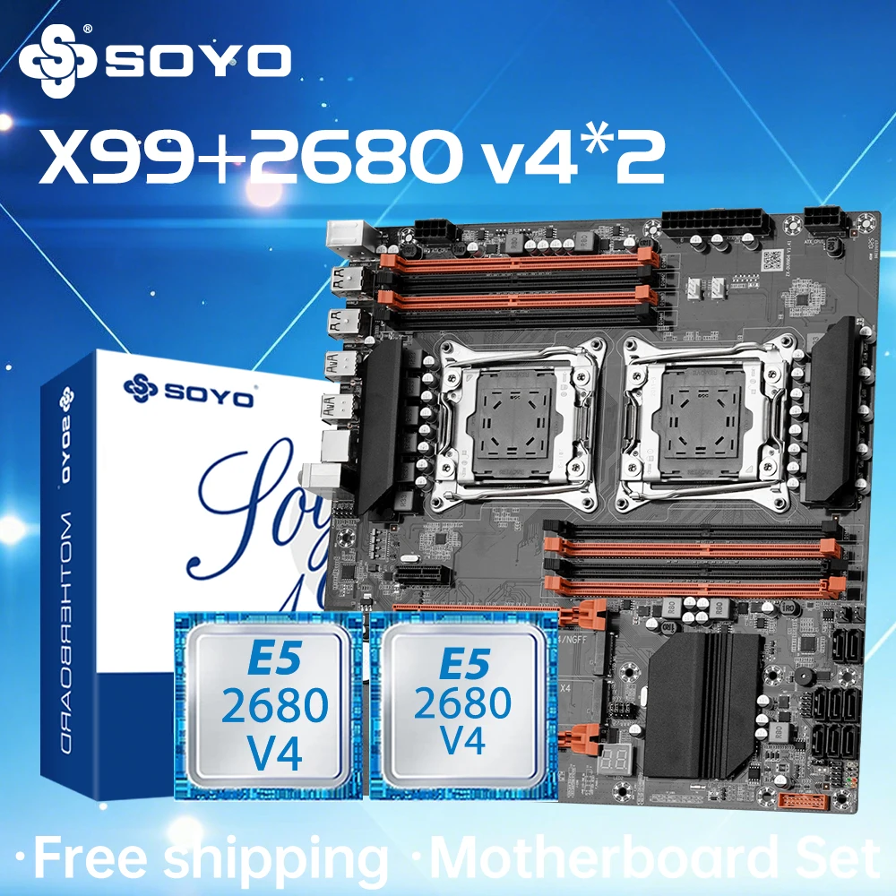 SOYO X99 Dual CPU Gaming Motherboard Kit Intel Xeon E5 2680 V4*2&DDR4 16 GB (2*8 GB) LGA2011-3 M.2 NVME für Desktop-Computer-Host