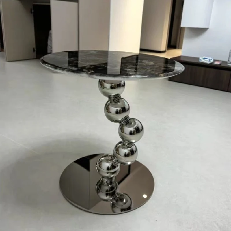 Minimalistischer Sofa-Beistelltisch, Nordischer Stil Natürlicher Marmor Runder Couchtisch, Designer Luxuriöser Wohnzimmertisch