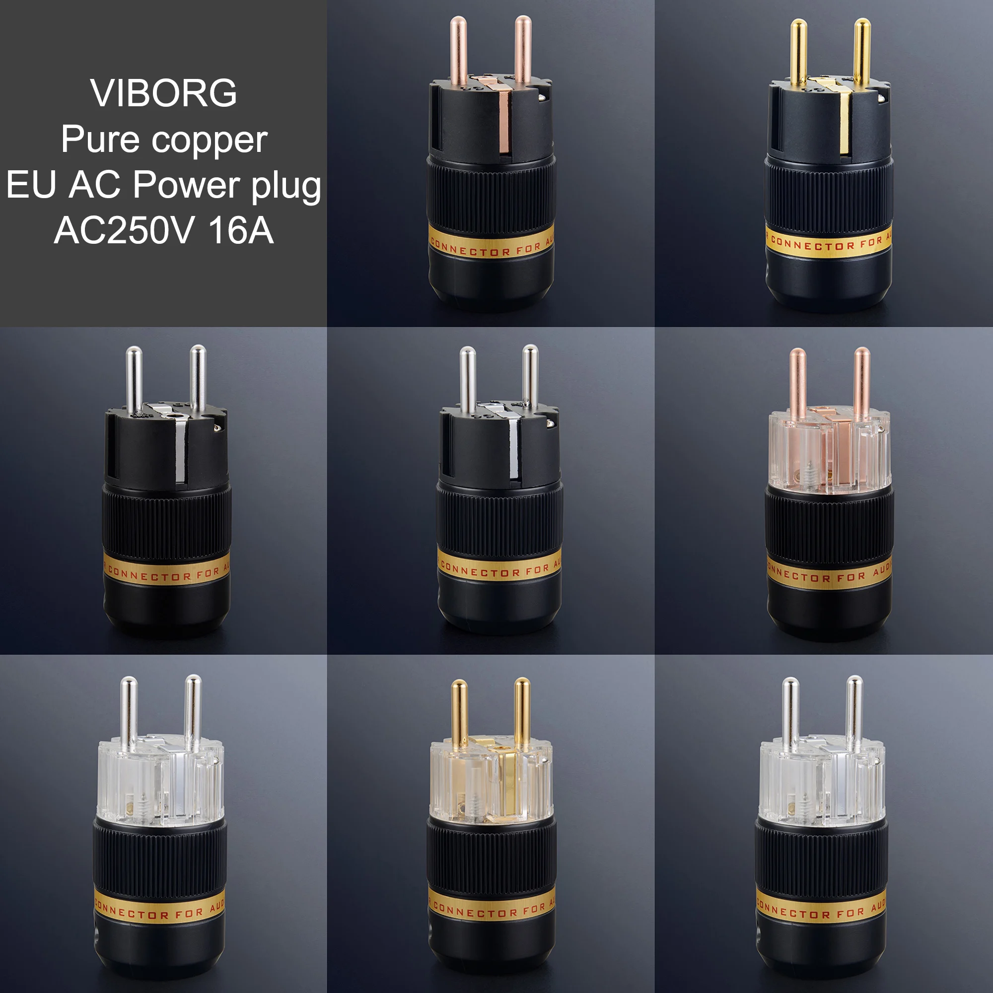 Viborg Reinem Kupfer EU Männlichen Netz AC Power Stecker Schuko Elektrische Steckdose Stecker AC250V 16A Schraube Lock Für Hifi audio DIY Image