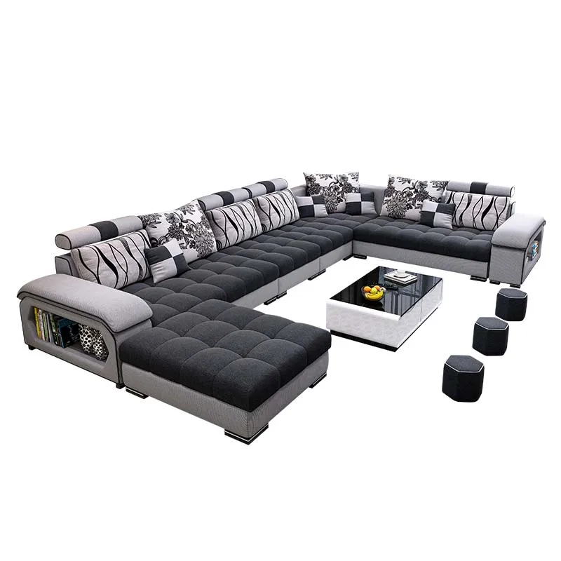 Modernes Wohnzimmer-Sofagarnitur in U-Form, 7-Sitzer-Stoffcouch, luxuriöses Sofa-Set, multifunktionales Ecksofa mit USB-Lautsprecher