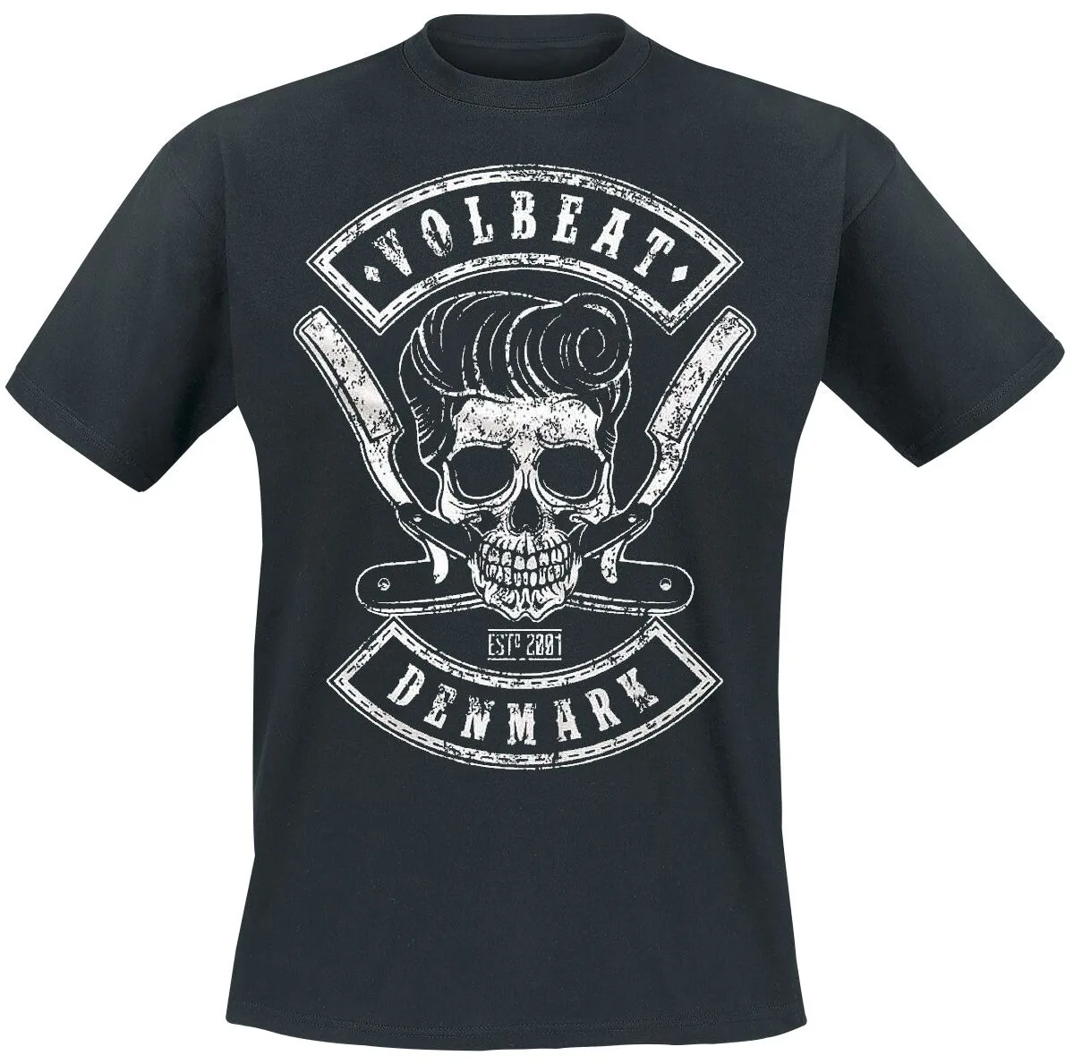Volbeat Pompadour Skull Straight Razor Logo Print Baumwoll-T-Shirt Rockabilly Streetwear Unisex-T-Shirt mit Rundhalsausschnitt