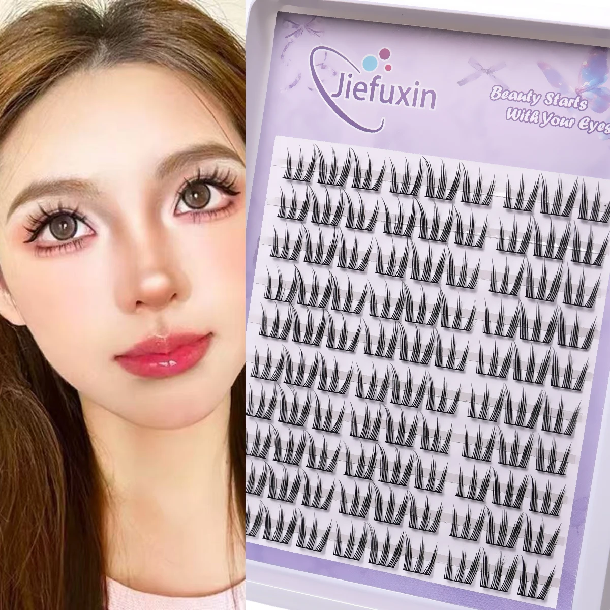 Natürliches Aussehen DIY Wimpernverlängerungsset Niedliche Katzenpfote Falsche Wimpern für vergrößerte Augen Make-up Wimpernverlängerung Image