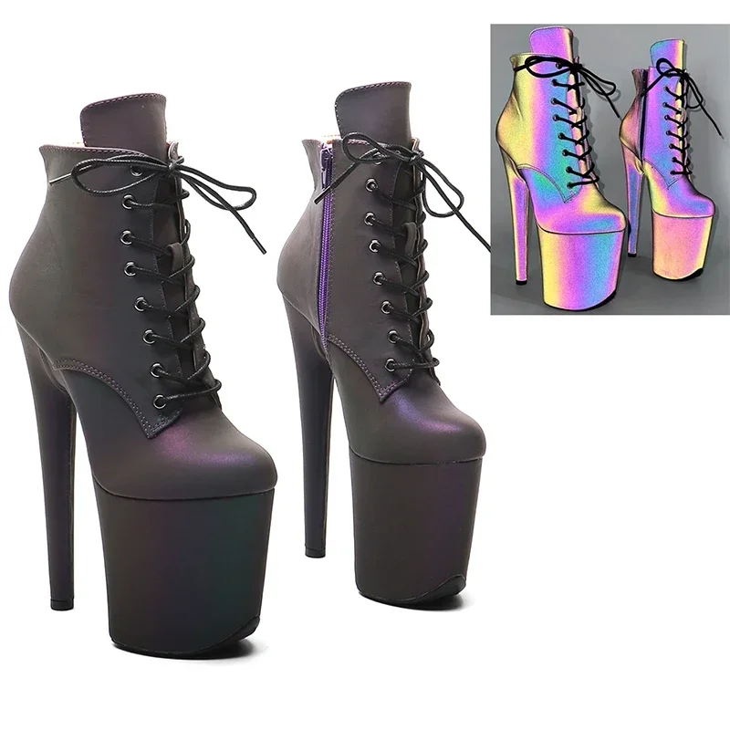 Leecabe 20CM/8 Zoll Reflektierendes Material PU Plateau Stiefeletten Sexy Exotische Stripper Ferse Pole Dance Schuhe