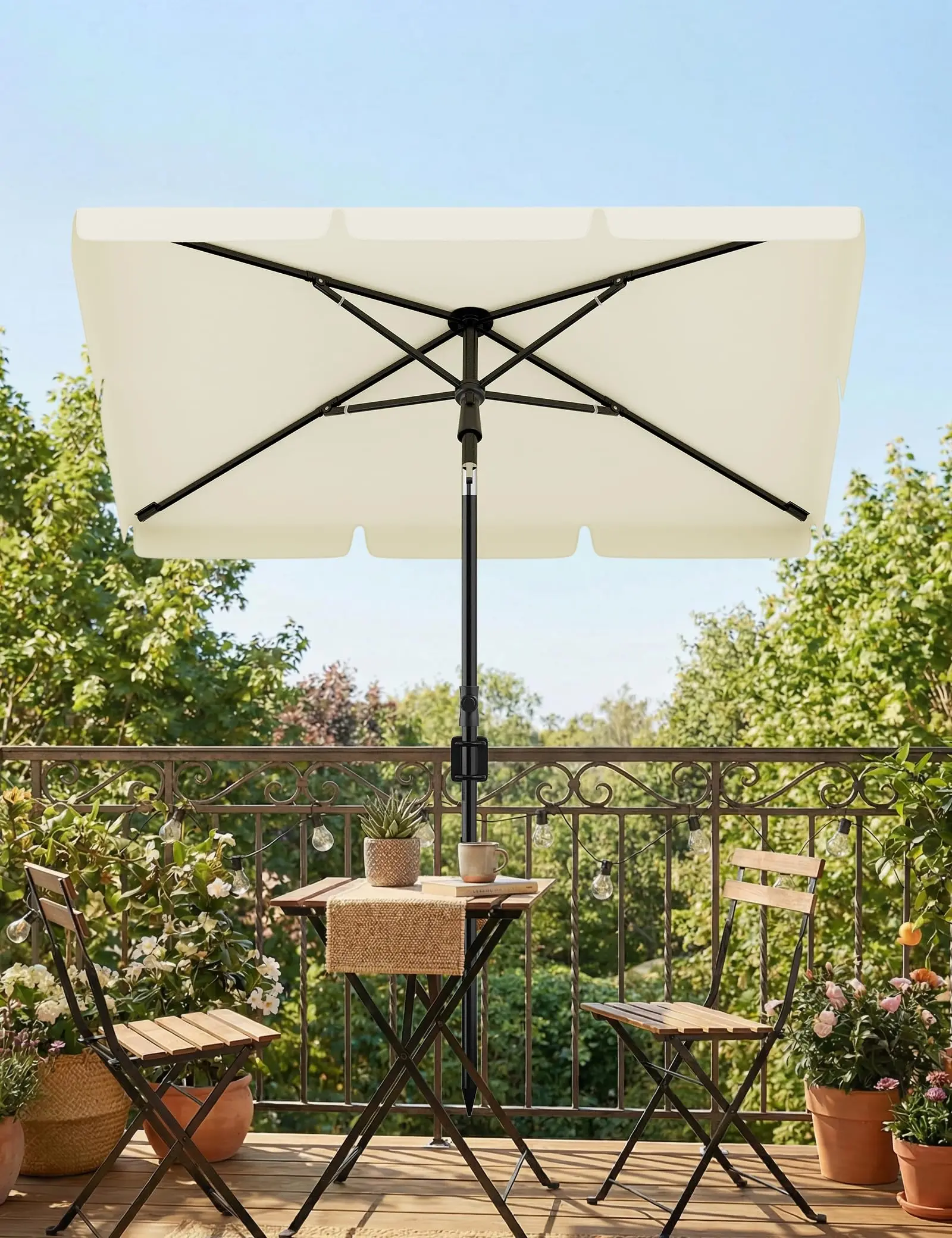 Rechteckiger Balkon-Sonnenschirm 200x125cm UV50+, neig- und höhenverstellbar, mit Halterung und Tragetasche für Balkon und Garten