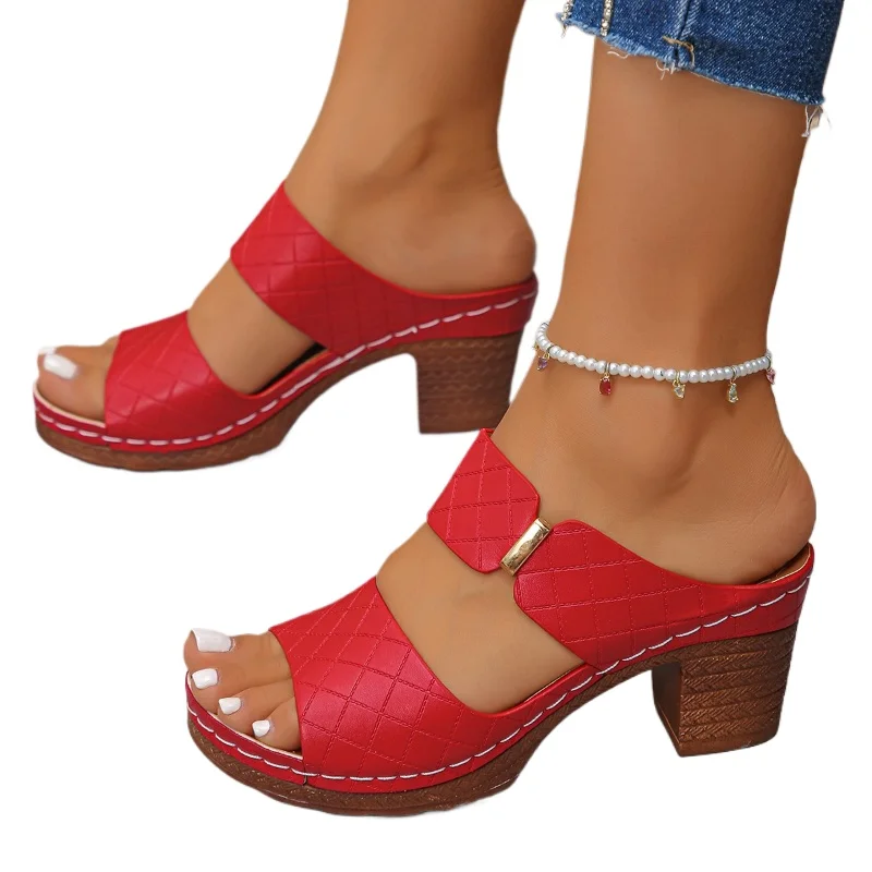 Damen Sommer Leichte Hohlsandalen mit Hohem Absatz, Neue Elegante Chunky Open-Toe Pantoletten, Lässige Slingback-Schuhe für Frauen, Größen 36-43