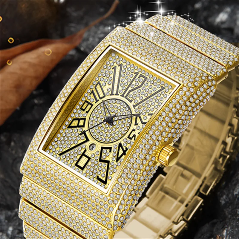 Top-Marke Luxus uhr für Männer goldene und silberne Diamant uhr Männer Hip Hop Datum Quarz Armbanduhren männliche Uhr relogio masculino