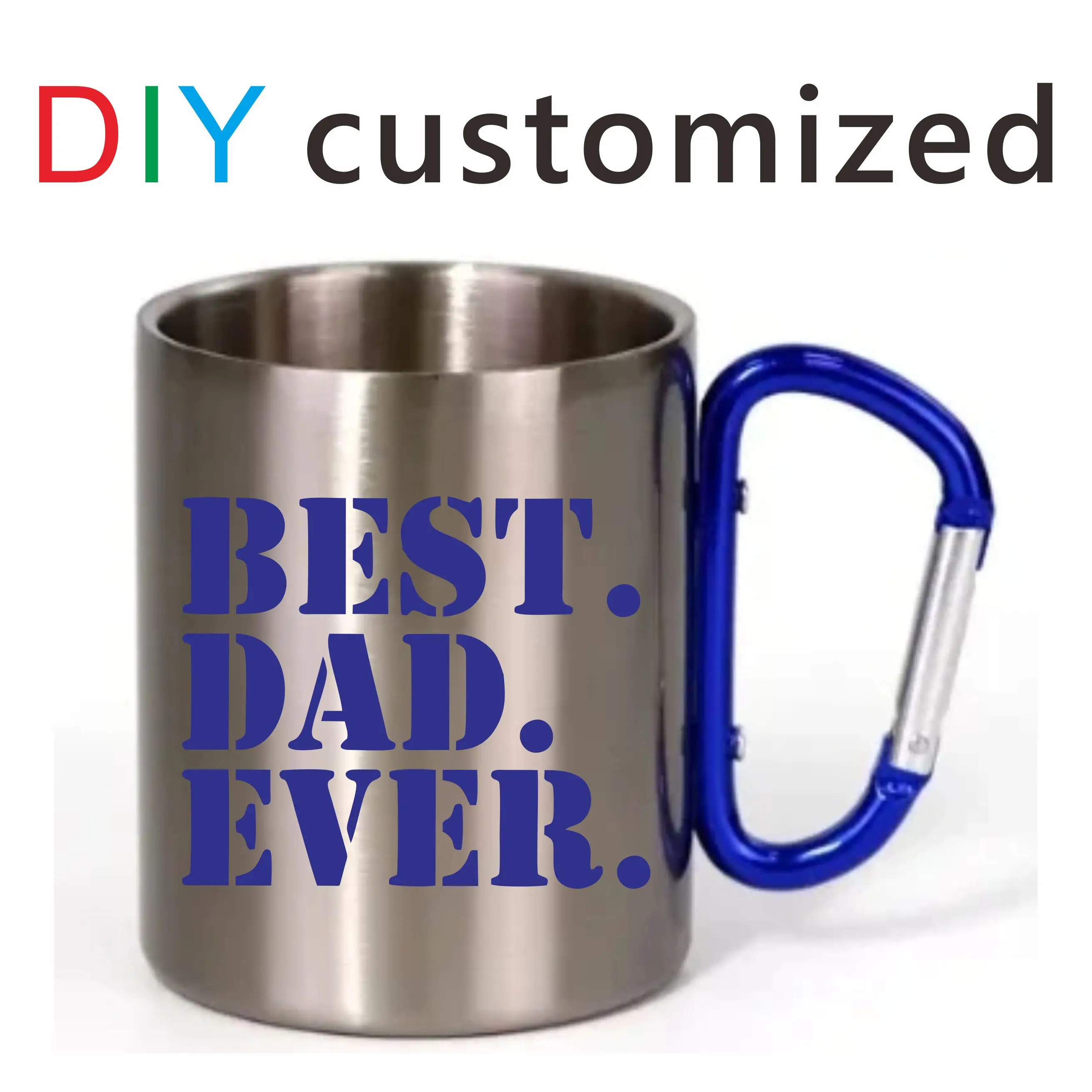 Karabiner-Becher 300ML Personalisierter Druck Bild Logo Text Metall Stahlschnalle Edelstahl Wanderer Outdoor Reise Camping Vatertag Geschenke Image