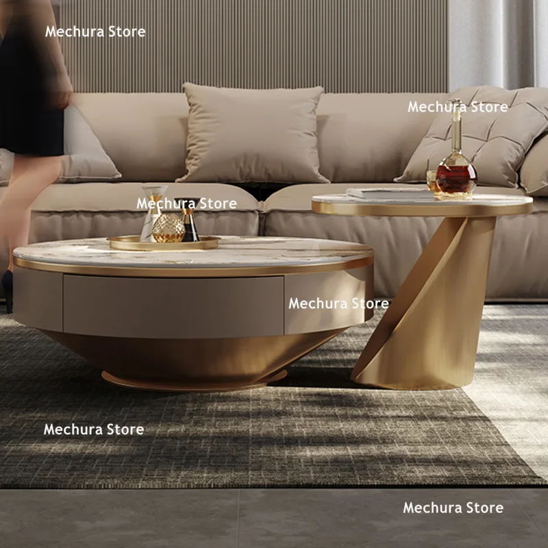 Leichte Luxus-Couchtische, hochwertige, kreative Designer-Couchtische, runde Couchtische, Wohnzimmer, Steinplattenmöbel, Mesa JT50C
